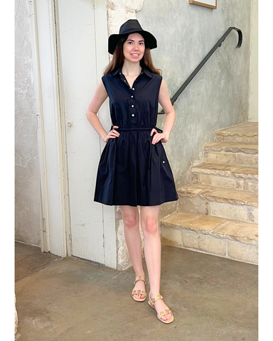 Tristan Sleeveless Cinched Waist Shirt Dress In Black