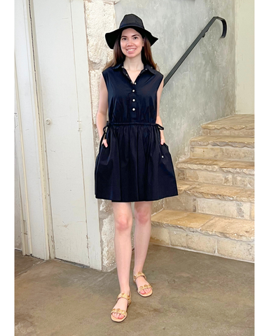Tristan Sleeveless Cinched Waist Shirt Dress In Black