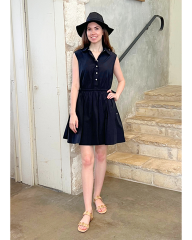 Tristan Sleeveless Cinched Waist Shirt Dress In Black