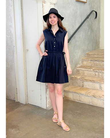 Tristan Sleeveless Cinched Waist Shirt Dress In Black