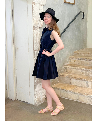 Tristan Sleeveless Cinched Waist Shirt Dress In Black