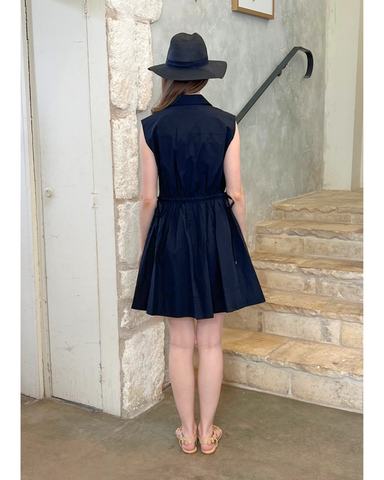 Tristan Sleeveless Cinched Waist Shirt Dress In Black