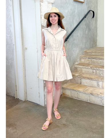 Tristan Sleeveless Cinched Waist Shirt Dress In Oyster Gray