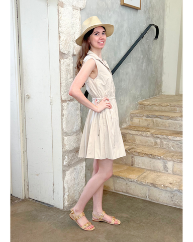 Tristan Sleeveless Cinched Waist Shirt Dress In Oyster Gray
