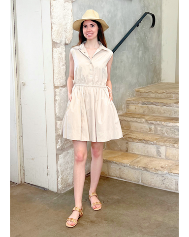 Tristan Sleeveless Cinched Waist Shirt Dress In Oyster Gray