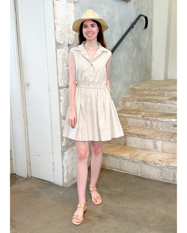 Tristan Sleeveless Cinched Waist Shirt Dress In Oyster Gray