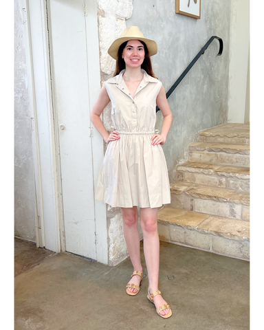 Tristan Sleeveless Cinched Waist Shirt Dress In Oyster Gray