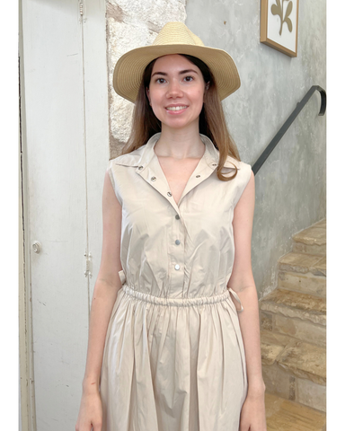 Tristan Sleeveless Cinched Waist Shirt Dress In Oyster Gray