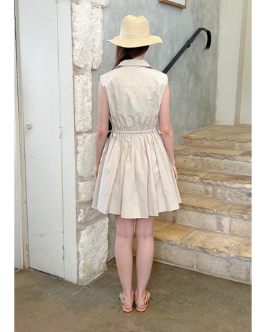 Tristan Sleeveless Cinched Waist Shirt Dress In Oyster Gray
