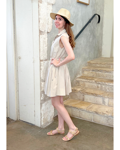 Tristan Sleeveless Cinched Waist Shirt Dress In Oyster Gray