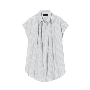 Normandy Short Sleeve Striped Blouse in Ivory + Blue