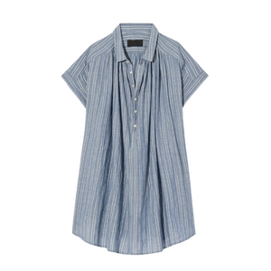 Normandy Short Sleeve Striped Blouse in Navy + Ivory