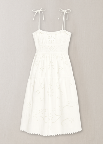 Liat Embroidered Sleeveless A-Line Midi Dress in White