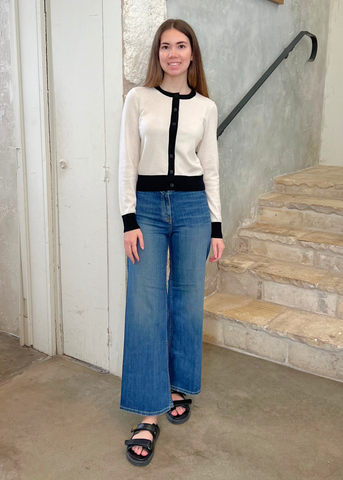 Meadow Long Sleeve Cardigan in Ivory + Black