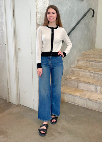 Meadow Long Sleeve Cardigan in Ivory + Black