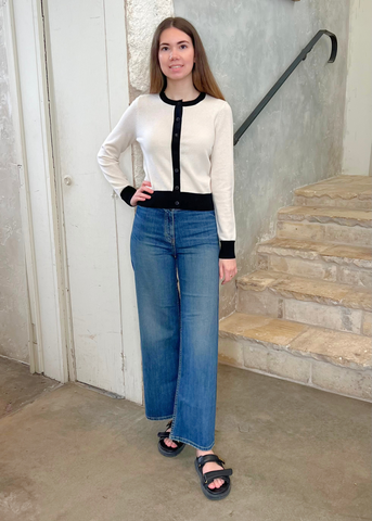 Meadow Long Sleeve Cardigan in Ivory + Black