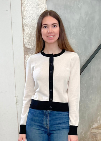 Meadow Long Sleeve Cardigan in Ivory + Black