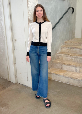 Meadow Long Sleeve Cardigan in Ivory + Black