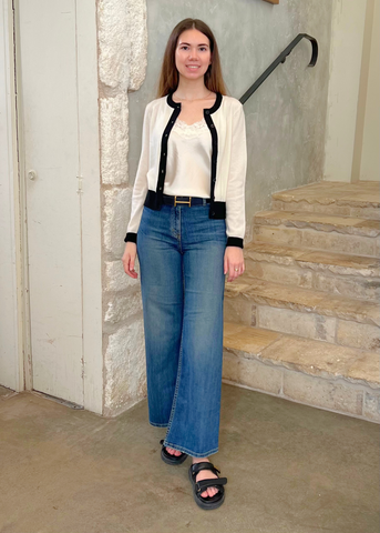 Meadow Long Sleeve Cardigan in Ivory + Black