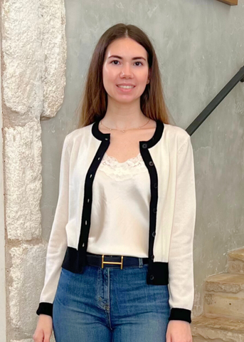 Meadow Long Sleeve Cardigan in Ivory + Black