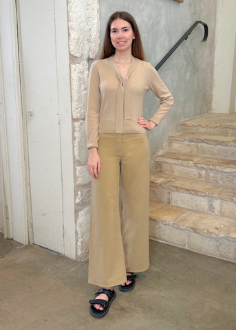 Genesis Long Sleeve Neck Tie Sweater in Taupe