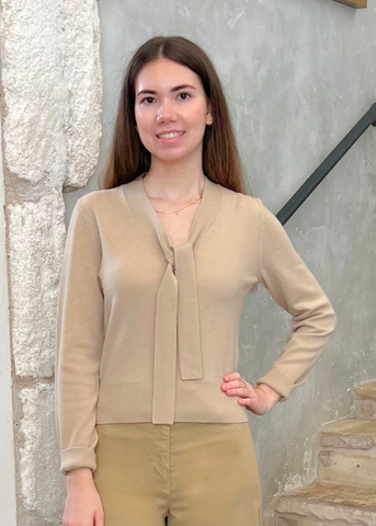 Genesis Long Sleeve Neck Tie Sweater in Taupe