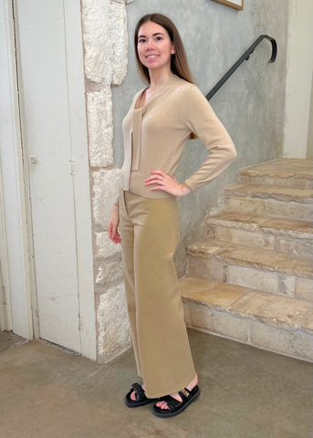 Genesis Long Sleeve Neck Tie Sweater in Taupe