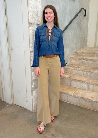 Megan High Rise Wide-Leg Jeans in Rock Khaki