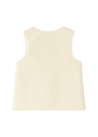 Dot Flowers Print Reversible Cotton Poplin + Sherpa Vest in Navy