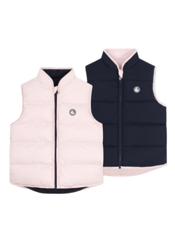 Two-Tone Reversible Puffer Vest in Pink + Navy
