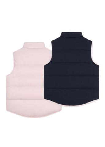 Two-Tone Reversible Puffer Vest in Pink + Navy