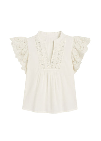 Jolie Flutter Sleeve Top in Pristine