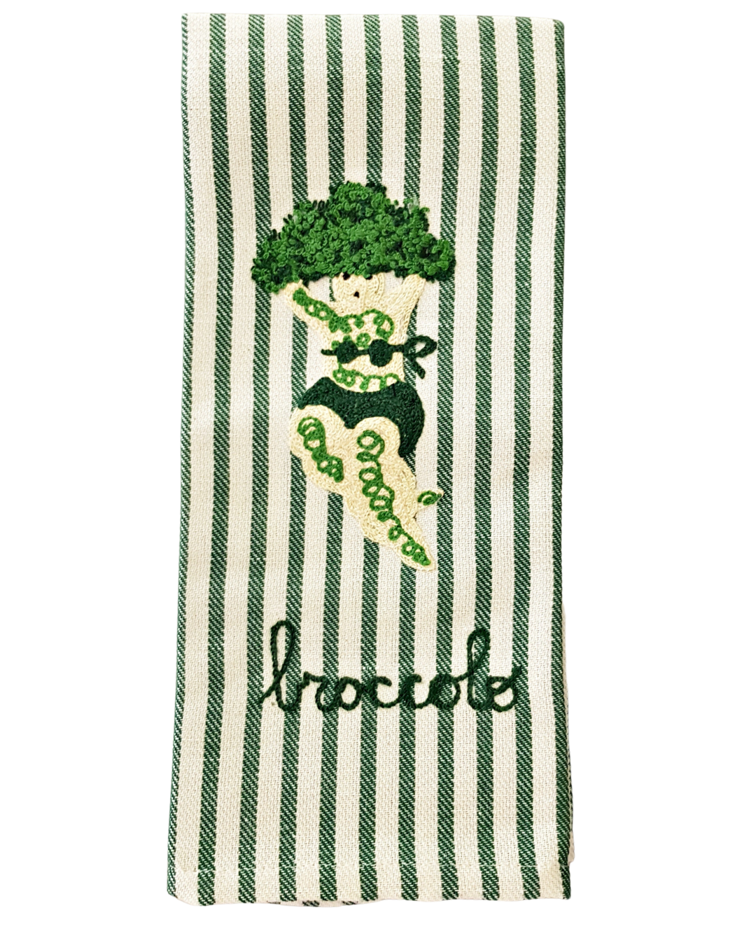 Melograno Broccoli Lady Emroidered Kitchen Towel in Dark Green