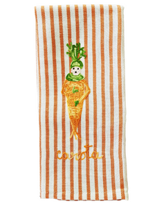 Melograno Carrot Lady Emroidered Kitchen Towel in Orange Stripe