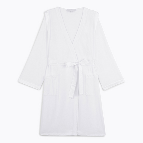 Clarte Satin Trimmed Short Robe in Blanc