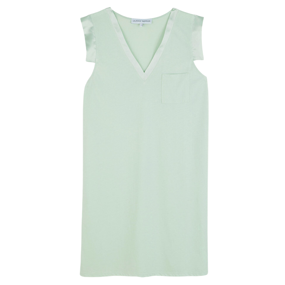 Clarte Satin Trimmed Sleeveless Nightgown in Agave
