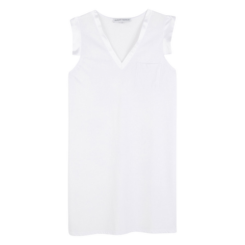 Clarte Satin Trimmed Sleeveless Nightgown in Blanc