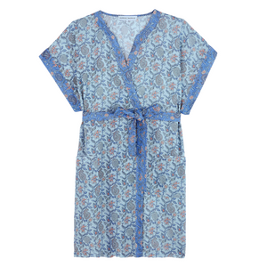 Fleurs Du Desert Short Sleeve Short Kimono Robe in Blueberry