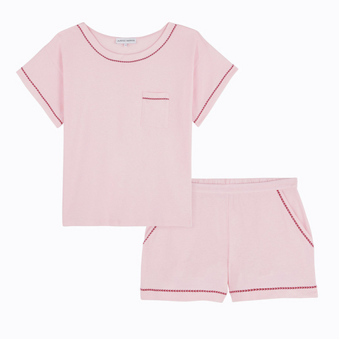 Nuance Short Sleeve Top + Shorts Pajama Set in Rosy