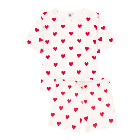 Heart Print Short Sleeve Top + Shorts Loungewear Set