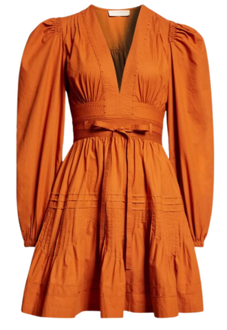 Rosalind Long Sleeve V-Neck Dress in Saffron