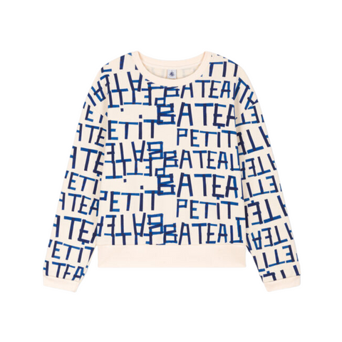 Logo Print Sweatshirt in Cream + Blue