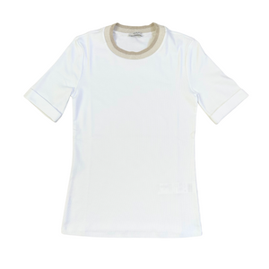 Stretch Microrib Jersey Half Sleeve Tee with Cashmere Collar in White + Chalk