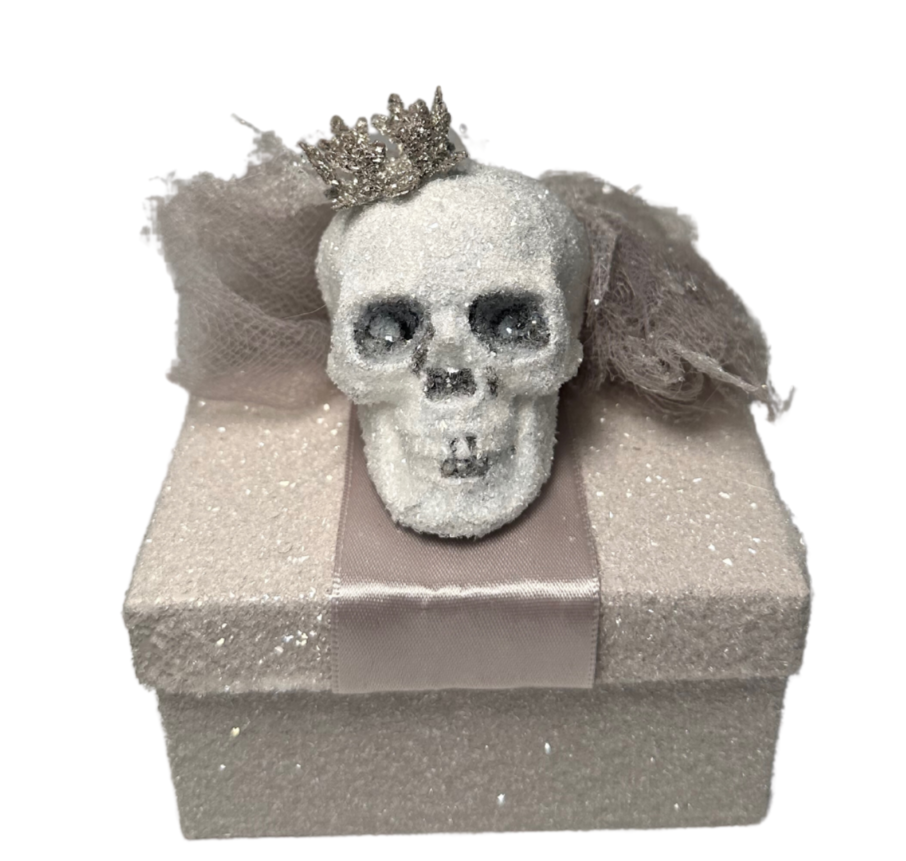 Glittered Skull Treat Box in Dove