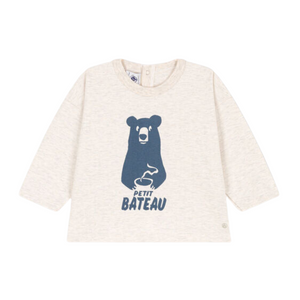 Bear Print Long Sleeve Tee in Light Grey