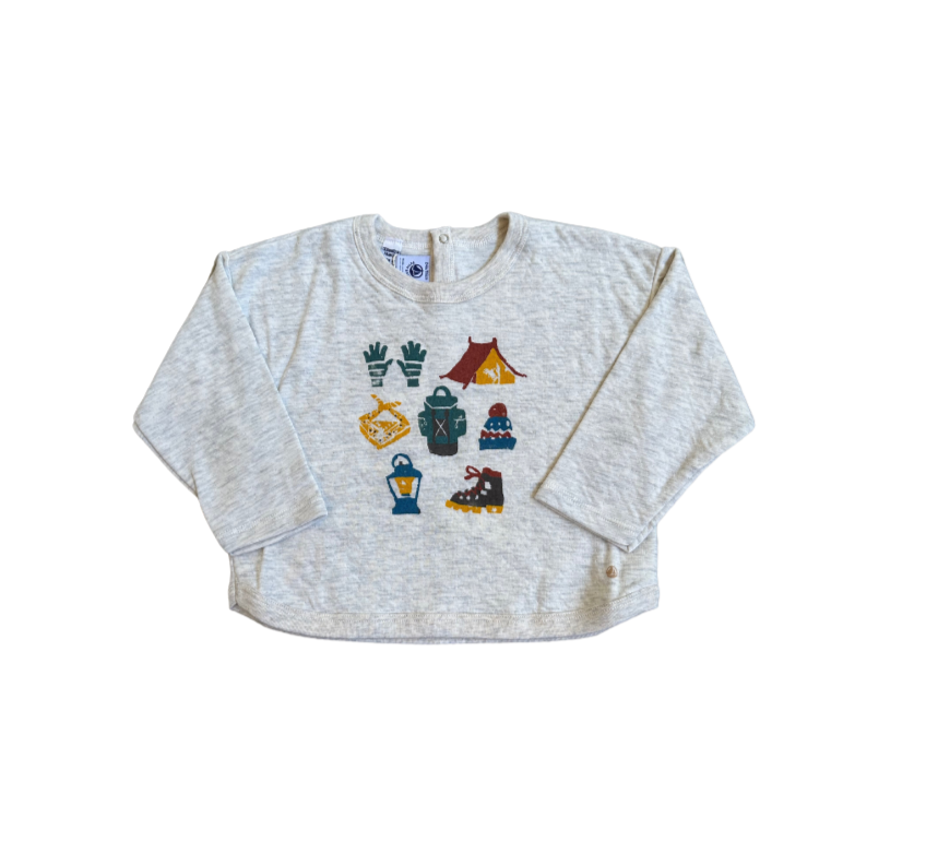 Camping Print Long Sleeve Top in Oatmeal