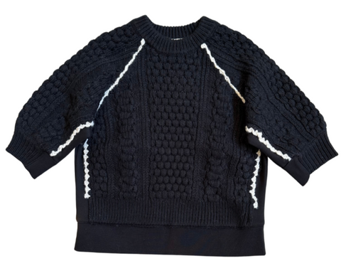 Leni Fisherman Cable Short Sleeve Combo Sweater in Black