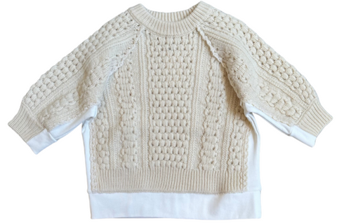 Leni Fisherman Cable Short Sleeve Combo Sweater in Cream