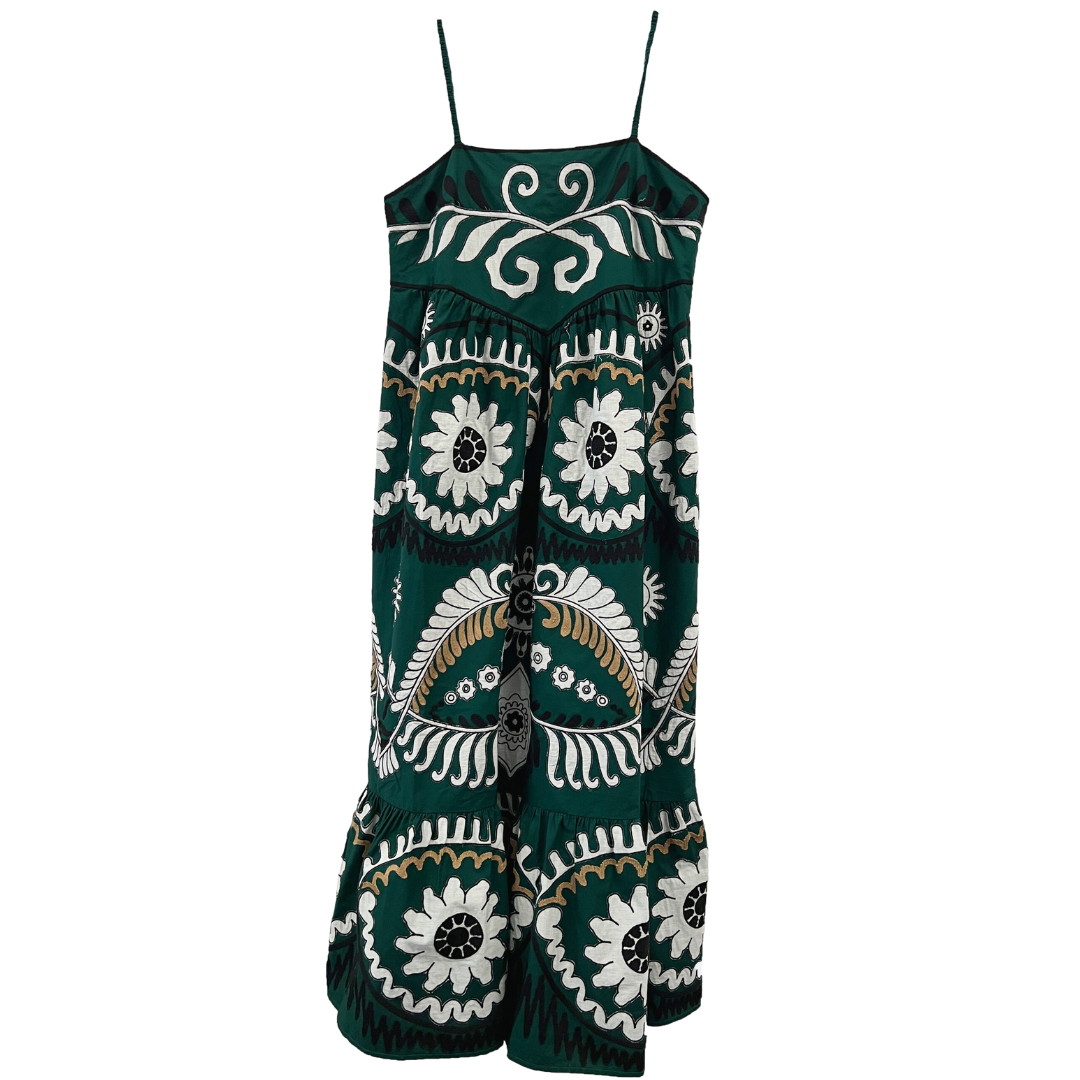 Charlough Printed Sleeveless Embroidered Midi Dress in Green