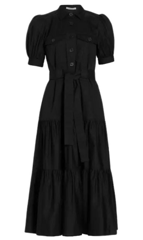 Buffy Belted Short Sleeve Utility Midi Dress in Black